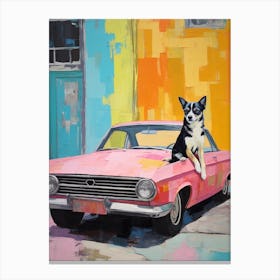 Plymouth Barracuda Vintage Car With A Dog, Matisse Style Painting 0 Canvas Print