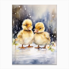 Ducklings In The Rain 1 Canvas Print