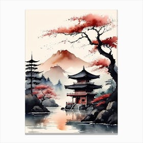 Japanese Landscape Watercolor Painting (8) Canvas Print