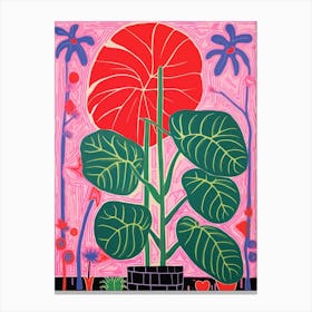 Pink And Red Plant Illustration Monstera Deliciosa 4 Canvas Print