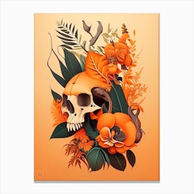 Animal Skull Orange 3 Botanical Canvas Print