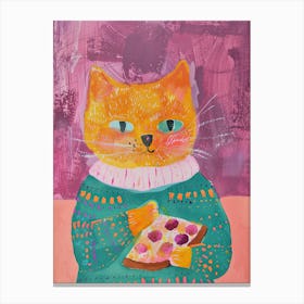 Orange Cat Pizza Lover Folk Illustration 2 Canvas Print