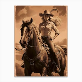 Cowgirl On Horse Vintage Poster 7 Canvas Print