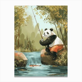 Giant Panda Fishing In A Stream Storybook Illustration 2 Canvas Print
