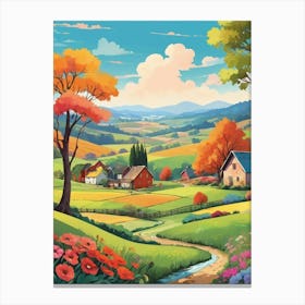 Colorful Countryside Landscape Illustration Art Print 1 Canvas Print