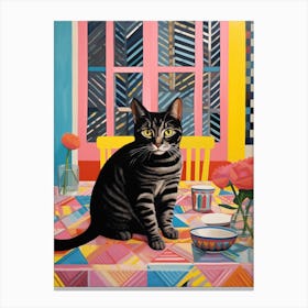 Cat At The Table Canvas Print