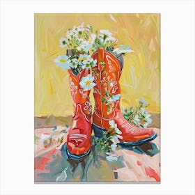 Cowboy Boots And Wildflowers White Campion Canvas Print