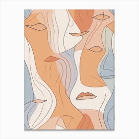 Muted Tones Abstract Face Line Illustration 1 Canvas Print