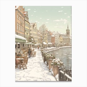 Vintage Winter Illustration Copenhagen Denmark 3 Canvas Print