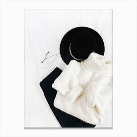 White Sweater And Black Hat Canvas Print