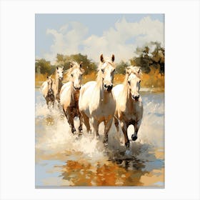 Horses Painting In Camargue, France 1 Canvas Print
