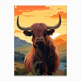 Hairy Cow In The Highlands Sunset Canvas Print