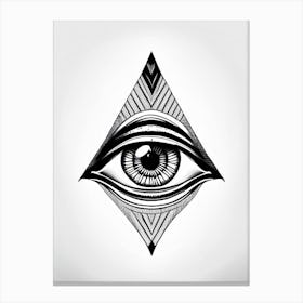 Geometric Eye, Symbol, Third Eye Simple Black & White Illustration 2 Canvas Print