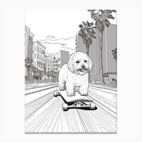 Maltese Dog Skateboarding Line Art 3 Canvas Print