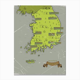 Vintage Map Of South Korea Canvas Print