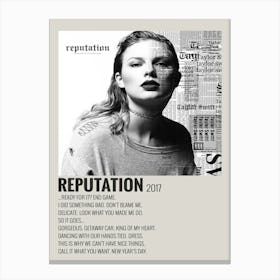 90s Taylor Swift Reputation Album Music Poster Canvas Art Canvas Print