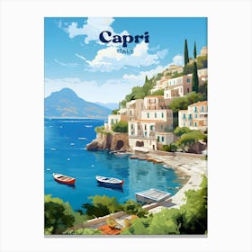 Capri Italy Oceanview Travel Illustration Canvas Print