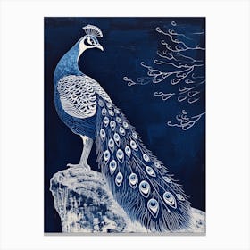 Peacock On A Rock Linocut Inspired 1 Canvas Print