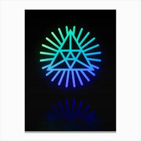 Neon Blue and Green Abstract Geometric Glyph on Black n.0214 Canvas Print