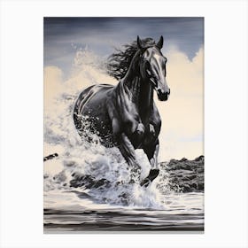 A Horse Oil Painting In Punalu U Beach Hawaii, Usa, Portrait 3 Canvas Print
