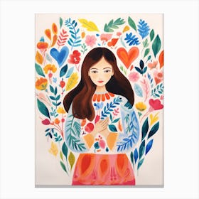 Nature & Patterns Heart Illustration Of A Person With Long Brown Hair 2 Canvas Print