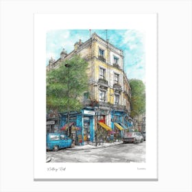 Notting Hill London Pencil Sketch 2 Watercolour Travel Poster Canvas Print