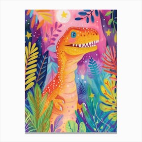 Starry Rainbow Dinosaur At Night 3 Canvas Print