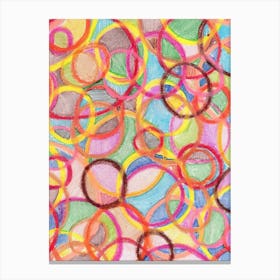 Circles Abstract Painting, Oil Pastel colorful Print. Canvas Print