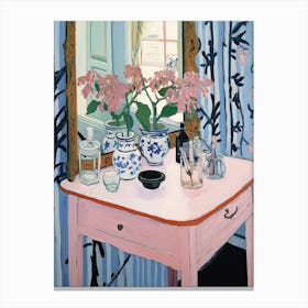 Bathroom Vanity Painting With A Bleeding Heart Bouquet 4 Canvas Print