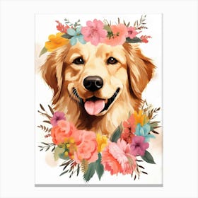Golden Retriever Portrait With A Flower Crown, Matisse Painting Style 2 Canvas Print
