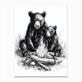 Malayan Sun Bear Sitting Together By A Campfire Ink Illustration 4 Canvas Print
