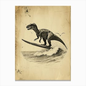Vintage Giganotosaurus Dinosaur On A Surf Board 2 Canvas Print