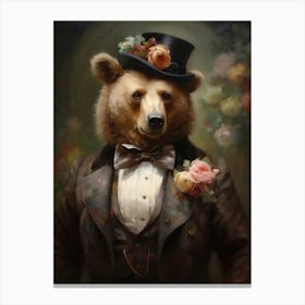 Victorian Animals Portrait, Royal Bear Vintage Print, Renaissance Animal Dark Moody Animal Poster, Altered Art Printable, Animal Lover Gift Canvas Print