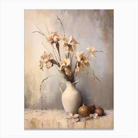 Iris, Autumn Fall Flowers Sitting In A White Vase, Farmhouse Style 1 Canvas Print