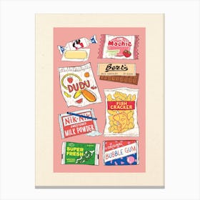 90s Snacks Pink Canvas Print