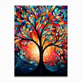 Vibrant Tree at Sunset II, Abstract Colorful Painting in Van Gogh Style Canvas Print