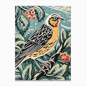 Vintage Bird Linocut Yellowhammer 1 Canvas Print