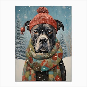 Boxer Dog In The Snow Canvas Print