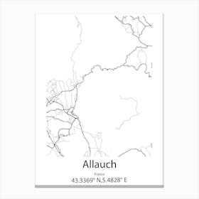 Allauch,France Minimalist Map Canvas Print