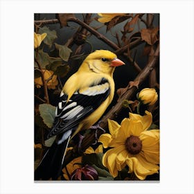Dark And Moody Botanical American Goldfinch 4 Canvas Print
