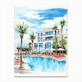 The Ritz Carlton Bacara, Santa Barbara   Santa Barbara, California   Resort Storybook Illustration 4 Canvas Print
