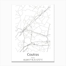 Coutras,France Minimalist Map Canvas Print