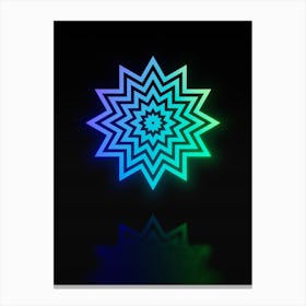 Neon Blue and Green Geometric Glyph on Black n.0418 Canvas Print