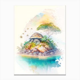 Turtle Island Fiji Watercolour Pastel Tropical Destination Canvas Print