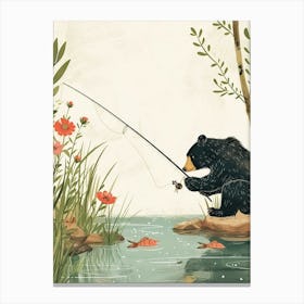American Black Bear Fishing In A Stream Storybook Illustration 3 Canvas Print