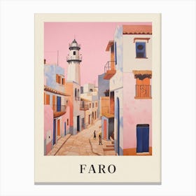 Faro Portugal 3 Vintage Pink Travel Illustration Poster Canvas Print