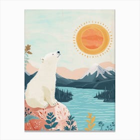 Polar Bear Looking At A Sunset From A Mountaintop Storybook Illustration 2 Canvas Print