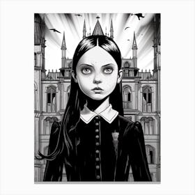 Nevermore Academy With Wednesday Addams Line Art 06 Fan Art Canvas Print
