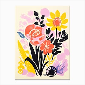 Colourful Flower Still Life Risograph Style 21 Canvas Print