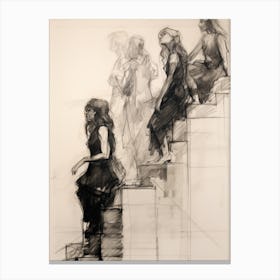 Wating On The Steps Study Sketch Canvas Print